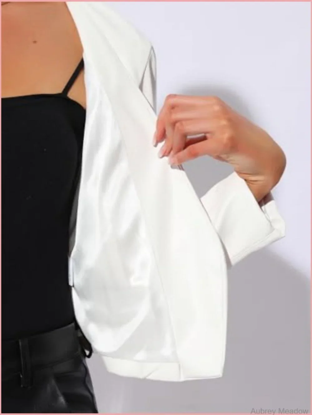 Faux Leather Crop Blazer Jacket Collarless Open Front Moto Pu Jacket